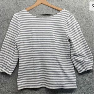 TALBOTS Striped Top Women's Navy Blue White 3/4 Peasant Sleeve Top Size Large